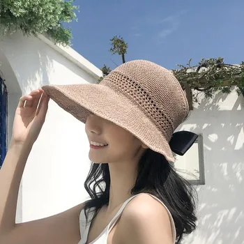 Simplu Pliabil Margine Largă Floppy Fete Pălărie de Paie Pălărie de Soare pe Plaja Femei Pălărie de Vară UV Proteja de Călătorie Pac Doamna Capac de sex Feminin