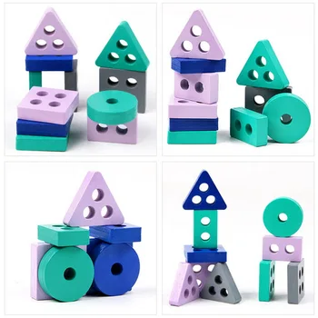Copiii Montessori Jucărie din Lemn Blocuri de Învățare Timpurie Jucarii Educative Culoare Geometrie Forma de Meci Copii Puzzle Jucării
