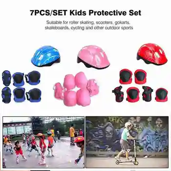 Pentru copii Casca de Echipament de Protecție, Echipament de Protecție Role Skate, 7-bucată Set Casca ,genunchiere, cotiere Cot de Paza