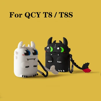 Pentru QCY T8 / T8S Caz de dinozaur Drăguț Coreea de Desene animate Cupluri urs amuzant Silicon Bluetooth Cască de Protecție Caz Acoperire Fundas