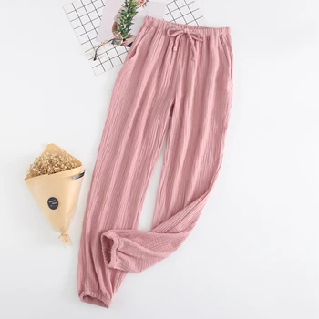 IULIE CÂNTEC de Bumbac Somn Pantaloni Lungi Fund Respirabil Pijamale Largi Solidă Talie Elastic Cupluri Pantaloni Casual Femei Homewear