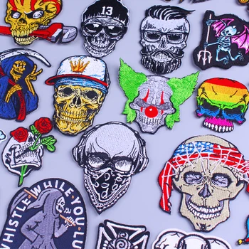 Punk Skull Rock Patch Fier Pe Patch-uri de Pe Haine de Motociclist Patch Pentru Jachete DIY Blugi, Vesta, Jacheta Înapoi Parches Broderie Patch-uri