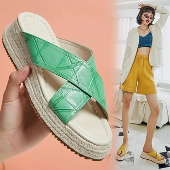 Taoffen Real Din Piele Femei Pene Sandale De Moda Platforma Toc Înalt Pantofi De Vara Pentru Femeie Casual De Zi Cu Zi Doamna Încălțăminte Mărimea 34-39