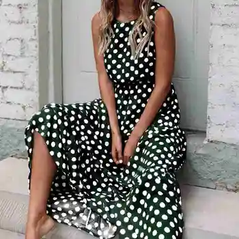 Moda de Vara Elegante, Rochii Lungi Pentru Femei 2021 Imprimare femme fără Mâneci O-gât Dot haine Sexy Rochii de Partid Rochie Polka B M6F6