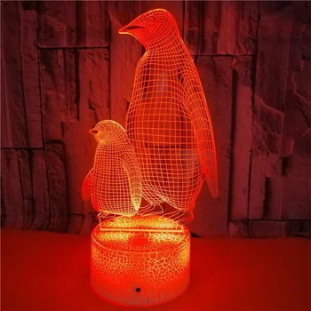 Pinguin 3D Lampă pentru Copii 16 Culori Schimbare Iluzie Animal Lumina de Noapte Copilul Dormitor Decor Cool Cadouri pentru Baiat Fata
