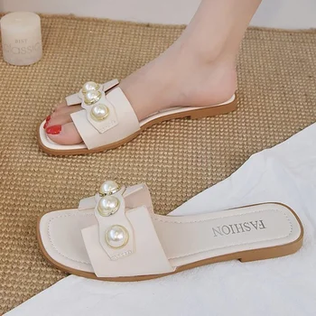 Vara Femei Pantofi Perla Design Plat Sandale Casual, Sandale Diapozitive Sandalias De Verano Para Mujer