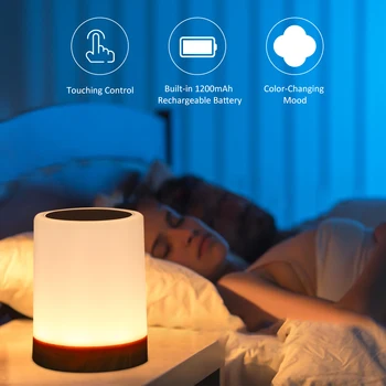 Runda Lumina de Noapte pentru Camera de zi Dormitoare Birou USB Reîncărcabilă Atinge Control Noptieră Lumina Estompat Lampă de Masă Alb Cald