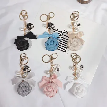 Creative handmade, diy lanț pearl față-verso camellia breloc de sex feminin coreeană de moda cheie auto sac lanț pandantiv