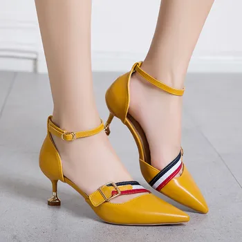 Sandale pentru Femeie Pantofi de Vară 2021 Nou Pantofi Femei Plus dimensiune a Subliniat Tocuri Înalte, Doamnelor Galben Sexy Sandale Fata Zapatos Mujer