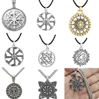 Slavă Kolovrat Roata Amuleta Păgâne Pandantiv Colier Viking Rune Stele Din Rusia Pentagrama Talisman Bijuterii Vintage Colier