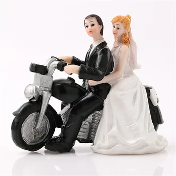 Hot de Motociclete Cuplu Romantic Mire & Mireasa se casatoreste cu Rășină Figurina de Tort de Nunta Topper Decor Livrările de Valentine ' s Logodna