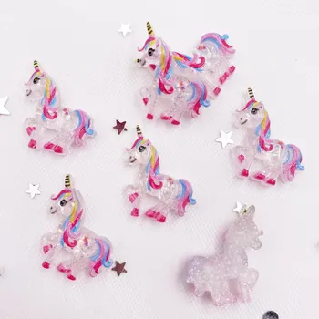 30PCS Sclipici Colorate Rășină Clar Unicorn Flatback Cabochon Album Casa de Decorare DIY Accesorii Decor Figurine OG837