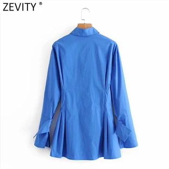 Zevity de Moda pentru Femei Buzunare Mari de Patch-uri de Talie Pliuri Casual Slim Halat Bluza Office Lady Afaceri Tricouri Chic Blusas Topuri LS9130
