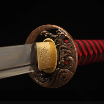 Japoneze Katana 1060 Din Oțel Carbon De Înaltă Flexibil Lama De Ras Ascuțite Săbii Reale Lucrate Manual Full Tang 41 Inch Rosu Săbii De Samurai