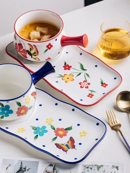 Vasele de la micul dejun cu mânere-un singur creativ costum de uz casnic Japoneză web celebritate ceramice ins o mâncare minunată tacamuri