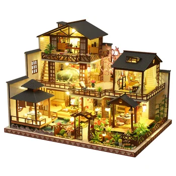 Noua Clădire în Stil Model DIY Cabana Mori Curtea de Lemn Asamblate manual Vilă Mare Jucărie Cadou Creativ Diy casă de Păpuși în Miniatură Kit