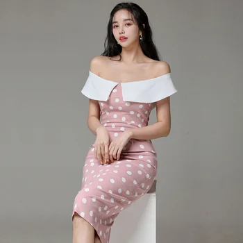 Vara roz rochie strans-o singură bucată coreean doamnelor Sexy de pe umăr club Midi Rochii de Partid pentru femei