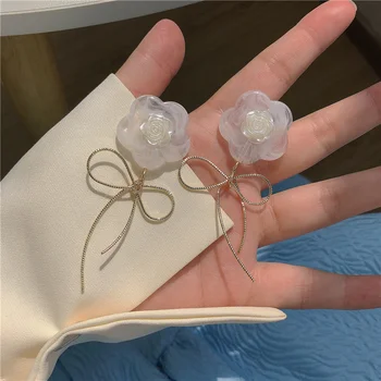 Fairy coreean Floare Alba Fundita Legăna Cercei pentru Femei Femme Temperament Tubulare din Metal Tassel Cercei Bijuterii de Nunta