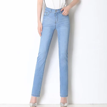 Womens Skinny Denim Jeans Pentru Primavara-Vara Direct de Slăbire Creion Picioarele Drepte Plus Dimensiune Bumbac Stretch Blugi Albastru deschis 6XL