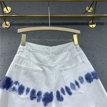 TWOTWINSTYLE Casual Alb Denim Scurt Pentru Femei Talie Mare Hit Mozaic de Culoare Ciucure coreean pantaloni Scurți Femei de Moda de Vara