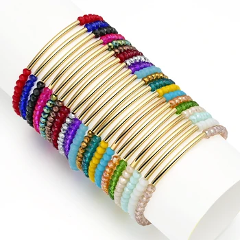 DoreenBeads 20 de Culori de Cristal Fatetate Brățară Elastice cu Margele de culoare de Aur Strand Brățară Moda Bijuterii pentru Femei 1 BUC