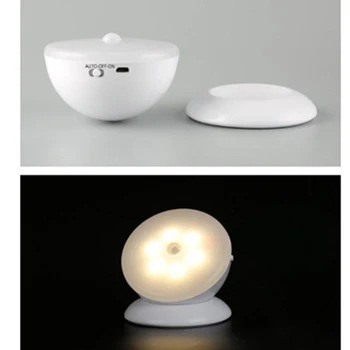 360 de Grade, LED Lumina de Noapte Mișcare de Rotație a Corpului Senzor Lumini Noptieră cu Lampă de Perete pentru Lavoar Dulap de Bucătărie WC USB Reîncărcabilă