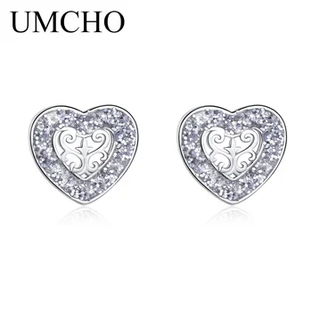UMCHO Masiv 925 Sterling Silver Cercei Stud Sclipici Inima Cercei Pentru Femei Dulce Drăguț Cadou Coreea Moda Bijuterii