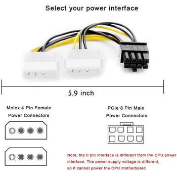 10BUC 2 Molex 4 Pini la 8 Pini PCI Express placa Video Pci-E ATX PSU Convertor de Putere Cablu Molex la Pcie 8 Pini Cablu Adaptor