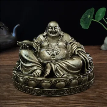Chineză De Feng Shui, Buddha Vesel Statuie Rășină Ornamente Din Bronz Mare Maitreya Buddha Sculptură Figurine Decor Acasă