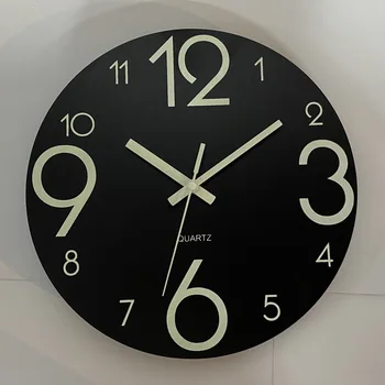 Luminos Ceas De Perete Din Lemn 12 Inch Număr Agățat Ceasuri Tăcut Întuneric Stralucitoare Ceasuri De Perete Moderne Stil Nordic Decor Acasă