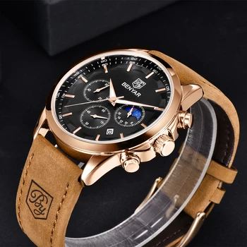 BENAYR Sport Casual Barbati Ceas rezistent la apa 30M de Lux Cuarț Ceas pentru Barbati Brand de Top din Piele de Moda Cronograf reloj hombre