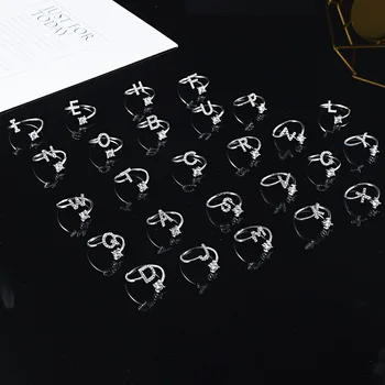 Scrisoare inițială Inele pentru Femei Barbati Inițială Nume Personalizat Inel Deschis Reglabil 26 Scrisoare Alfabet Cz Zirconia Inele Fete de Bijuterii