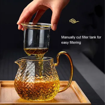 Ceainic De Sticlă Set De Ceasca De Sticlă Rezistentă La Căldură Ceainic Cu Ceai Infuser Filtru Mâner De Aur Oolong Flori Ceainic Ceai Puer Fierbător L1