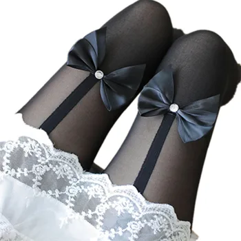 YSDNCHI Noi 2020 Femei Dresuri Sexy Chilot Negru Bow Stil Confortabil Dresuri Foarte la Modă, Ciorapi cu Model, Dresuri