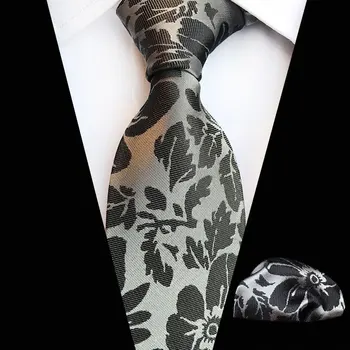 Clasic Cravate Barbati Negru Florale 8cm Mătase Cravata, Batista de Buzunar Pătrat de Afaceri de Nunta Formale Cravata Cadou pentru Barbati