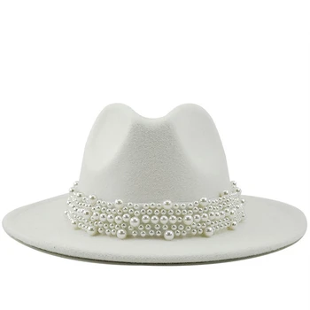 Lână Jazz Pălării Fedora Casual Barbati Femei din Piele Pearl panglică Pălărie de Fetru alb roz galben Panama Oficiale de Partid Capac