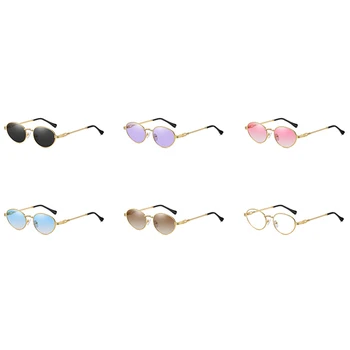 Peekaboo aur de metal oval ochelari de soare femei retro, violet, roz rotund ochelari de soare pentru barbati gradient de lentile uv400 accesorii în aer liber