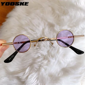 YOOSKE Trendy ochelari de Soare Rotund Vintage Mici Ochelari de Soare pentru Femei Rosu-Negru Oglinda Stilul Hip-hop UV400 Ochelari