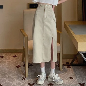 Fuste femei Solide de Moda fantă Laterală de Proiectare Adolescenti Talie Mare Slim Îmbinat Vintage Chic All-meci Streetwear-linie Ulzzang Retro