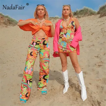 Nadafair Print Floral Y2K Dess Vacanță pe Plajă Tie Dye Backless Ștreangul de Gât Femei Mini Cut Cut Sexy Rochie de Vara rochie Bodycon Vestidos