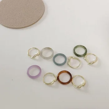 2021 Coreene Noi, Vintage Rășină Metal Geometrice Neregulate Pătrat Rotund Inele Pentru Femei Cadouri Bijuterii Set Inel