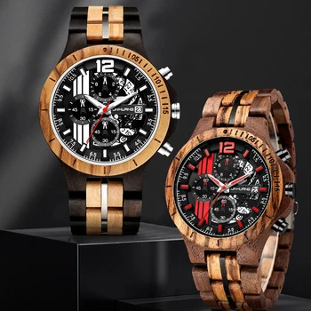 KUNHUANG Sport Brand de Top pentru Bărbați Ceasuri din Lemn&Bandă de Oțel de Lux Quartz Lemn de Lux, Ceasuri de mana