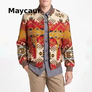 Chic Stil Etnic Îmbrăcăminte Jachete de Toamna 2021 Imprimat cu Maneci Lungi Streetwear Casual, Paltoane Bărbați Rotund Gat