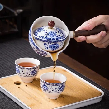 Ceainic Ceramic Cu Maner din Lemn Laterale-maner Vas de uz Casnic Kung Fu Oolong Filtru ceainic Creative Ceramica Neagra Teaware Cadouri