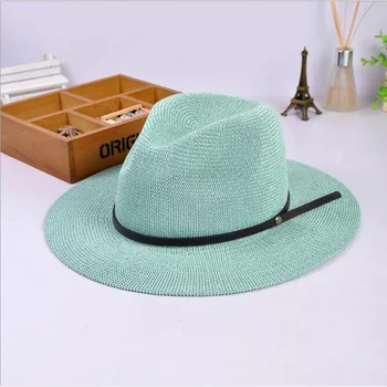 2019 Nou Solid De Culoare Catarama Pălării De Paie Unisex Respirabil Margine Largă Cozoroc Pălărie Femei Chapeu Paie Jazz Pălării De Vară Pe Plajă Capac