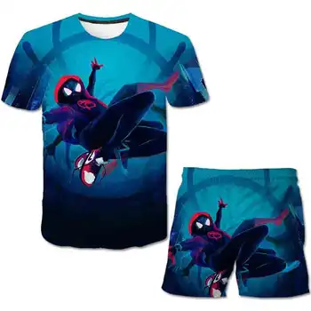 Copii cu mânecă Scurtă T-shirt Set de Desene animate Anime Marvel - Spiderman 3D Print Baby Boy Fata de Copii Top de Vara Haine + pantaloni Scurți Set