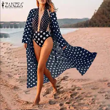 Feminino de Strat de Acoperire Plaja Bluze Camasa Maneca Lunga Bluze cu imprimeu Elegant ZANZEA Femei Dantelă Sus Bohemia Cardigan Combinezon