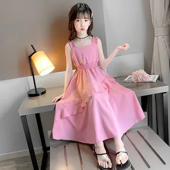 Fete de moda rochie de șifon stil occidental de vară nou stil coreea fată suspensor rochie P4530