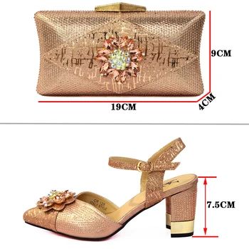 Design Italian Fierbinte de Vânzare de Moda Culoarea Piersicii Femei Pantofi și Geantă Set Decorat Cu Cristal Colorat și Streamer Modelare