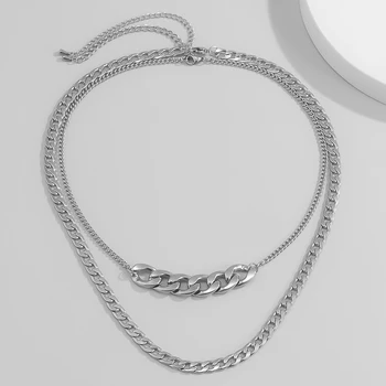 2 buc/Set Vintage de Argint de Culoare Lanț Colier Femei Bărbați Gotic Boho Șarpe Subțire de Metal Link-ul de Blocare din Oțel Inoxidabil Coliere Bijuterii